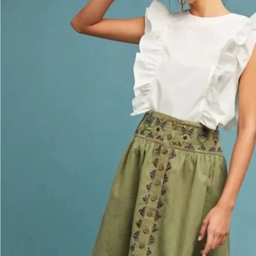 Maeve Anthropologie embroidered A-line skirt